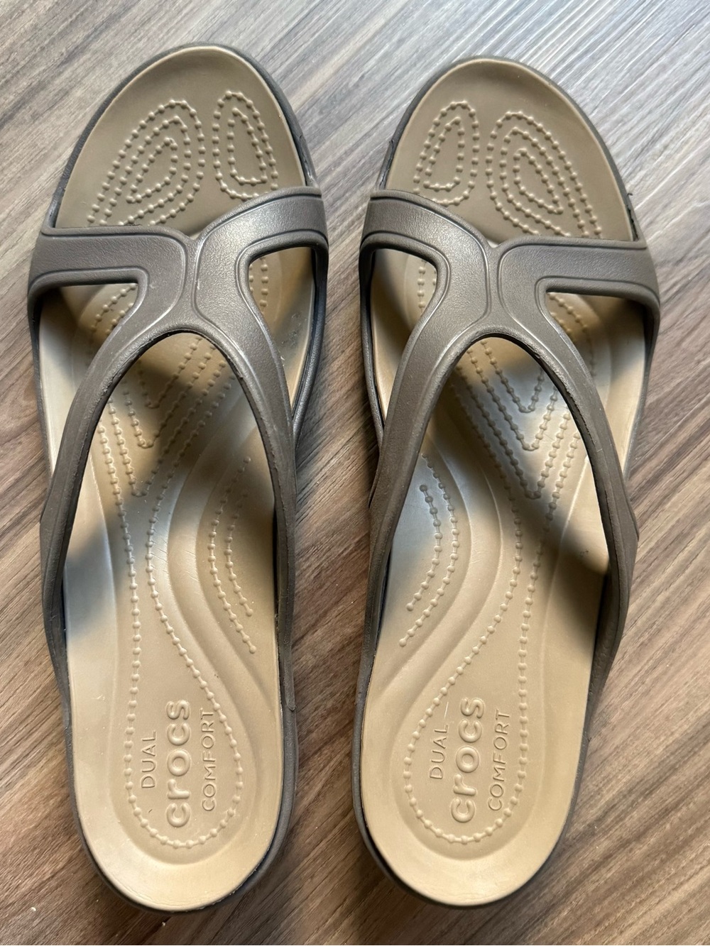 CROCS Women's Dual Comfort Taupe Slide Sandals